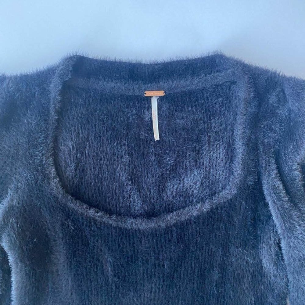 Free People Midnight Black Fuzzy Scoop Neck Sweater - Picture 7 of 8